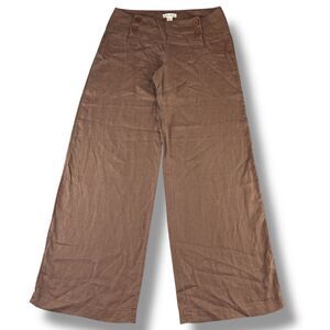 Vintage Forever 21 Brown 100% Linen Pants Wide Flare Leg Sz L Lightweight Boho